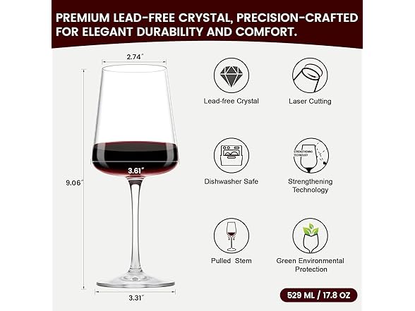 GENICOOK Wine Glasses Set Of 6 18 oz
