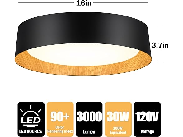 BrightHome 16in Flush Mount Ceiling Light, 3000LM
