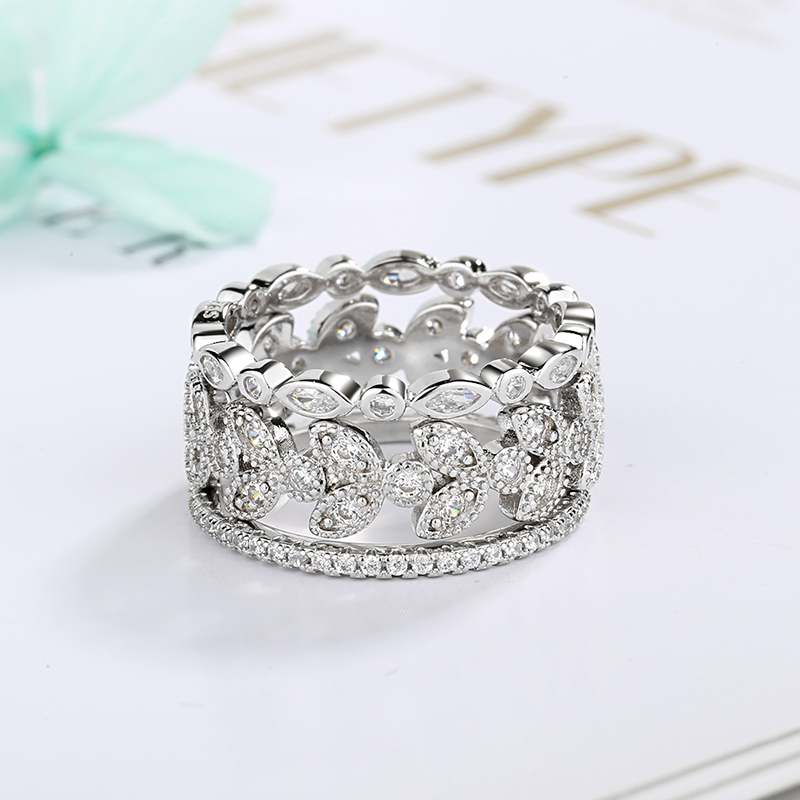 3 Piece Crystal Leaf Ring Set - Gallery 2