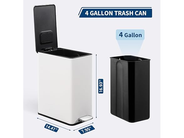 4 Gallon Slim Step Trash Can with Soft-Close Lid