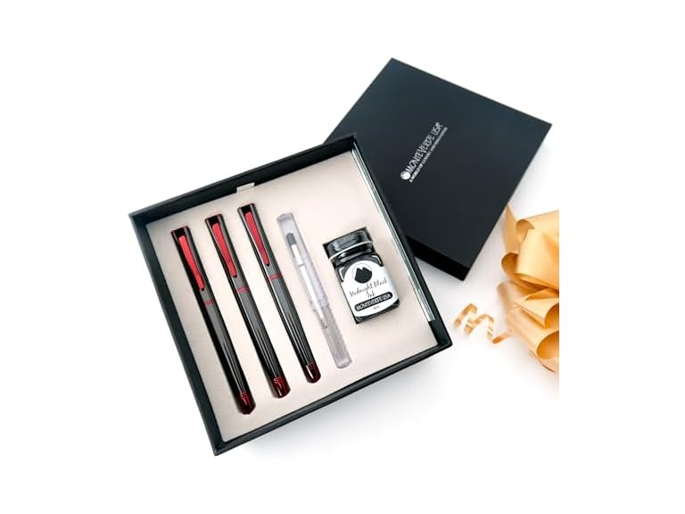 Monteverde USA Impressa 3+2 Piece Set (Fountain, Rollerball, Ball Pen) | Gunmetal/Red | Extra Fine Nib | Large Luxury Gift Box with Free Ink & Gel Refill