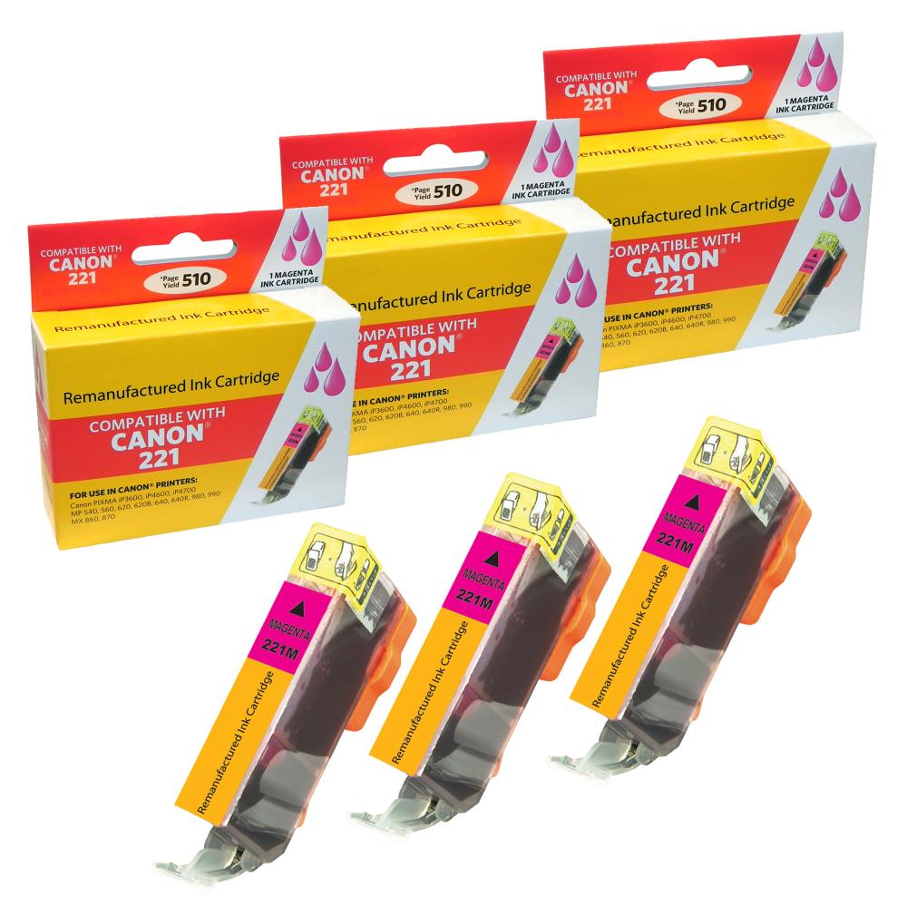 Compatible Canon CLI-221 Magenta Ink Cartridge Combo Pack. (3 Pack) - Gallery 2