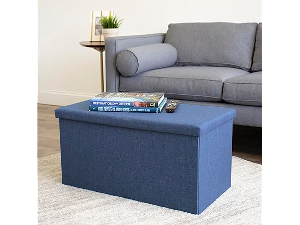 Humble Crew Ryan Tray Coffee Table Ottoman with Storage, Navy
