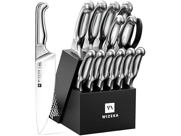 WIZEKA Kitchen Knife Set with Block