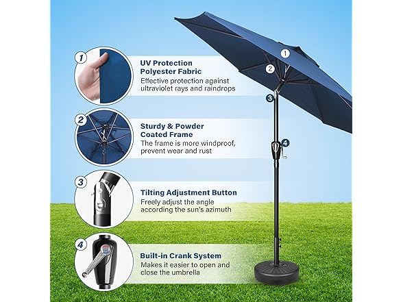 HealSmart 7.5ft Patio Umbrella with Push Button Tilt/Crank Blue