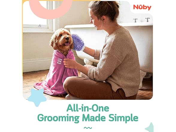 Nuby Pet Grooming Glove with Silicone Bristles, Pink
