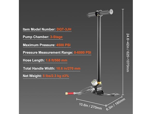 PCP Hand Pump, 3 Stage, 30Mpa 4500 PSI High