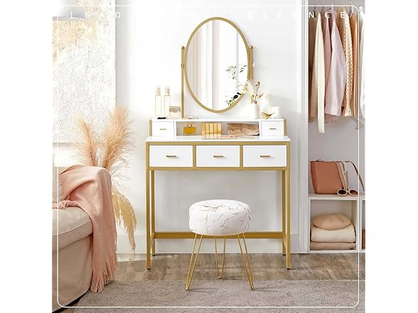 Lue Bona Beige and Gold Vanity Stool