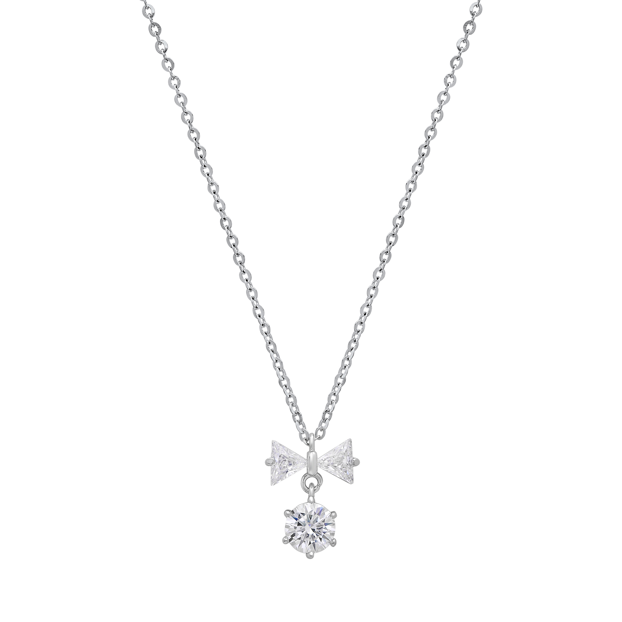 Moissanite Diamond Bow & Round Necklace - Gallery 5