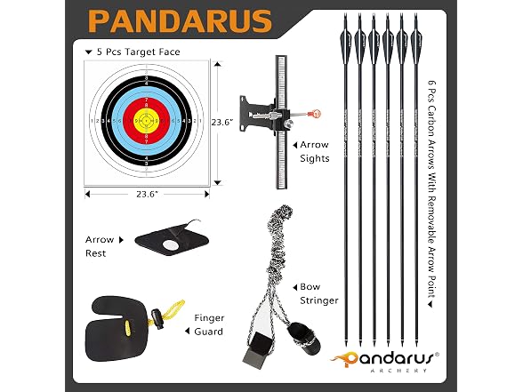 PANDARUS Wooden Takedown Recurve Bow 62"