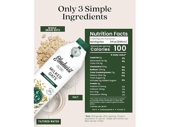 6PK Elmhurst 1925 Unsweetened Oat Milk - 32 oz