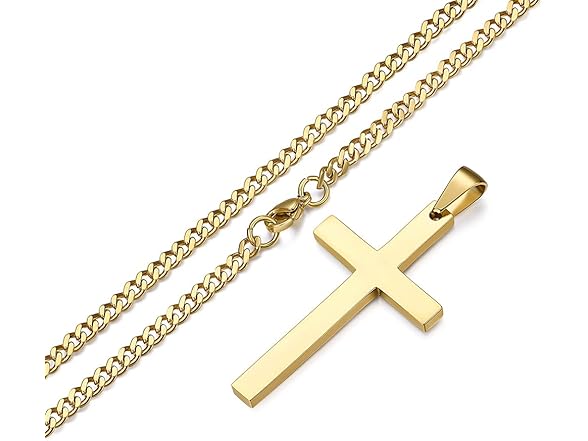 FOSIR Cross Necklace for Men, Gold