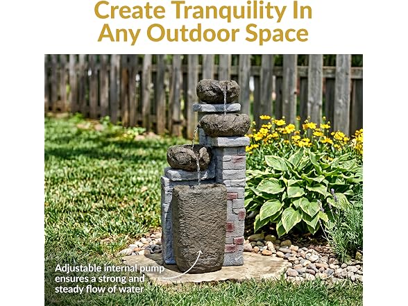 Sunnydaze Decor 30in Solar Bowl Fountain Brown - Gallery 2