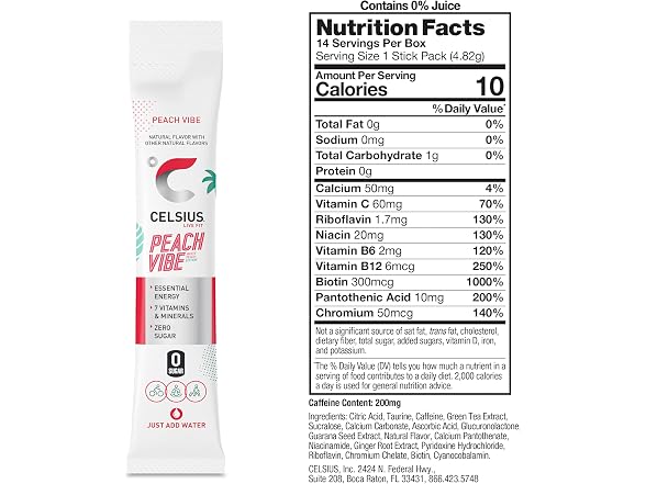 14ct CELSIUS On The Go PEACH VIBE, Sugar Free