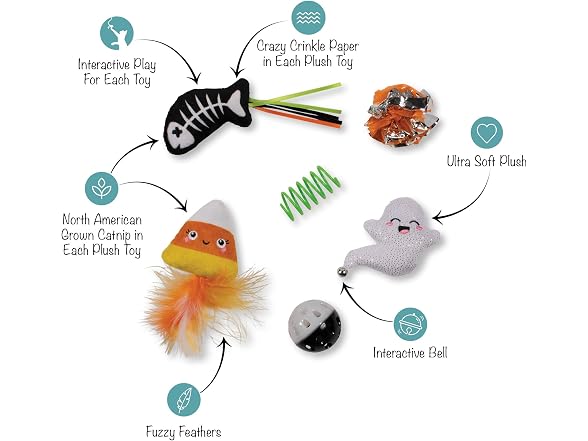 Fringe Studio Pet Toy, Sweet Treats, Spooky FEATS 6Pc