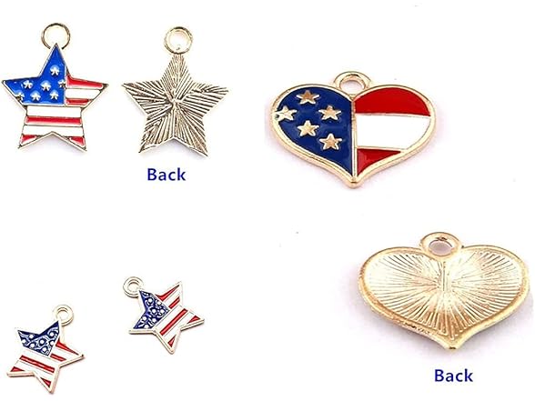 American Flag Star Heart Shaped Charms