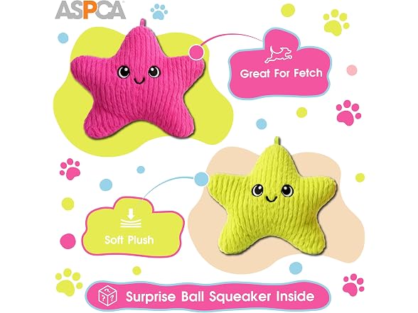 ASPCA 2 Pack Plush Dog Toy with Squeaker- Starfish