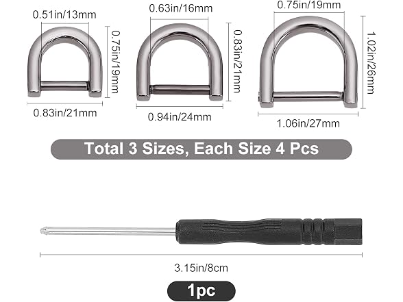 GORGECRAFT 1 Box 3 Sizes 12PCS D-Rings