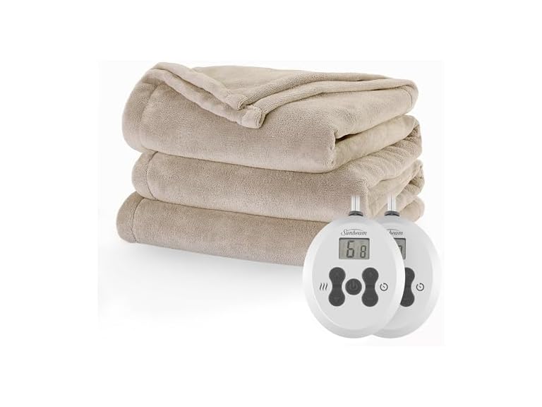 Sunbeam Royal Luxe Heated Beige Blanket, Queen