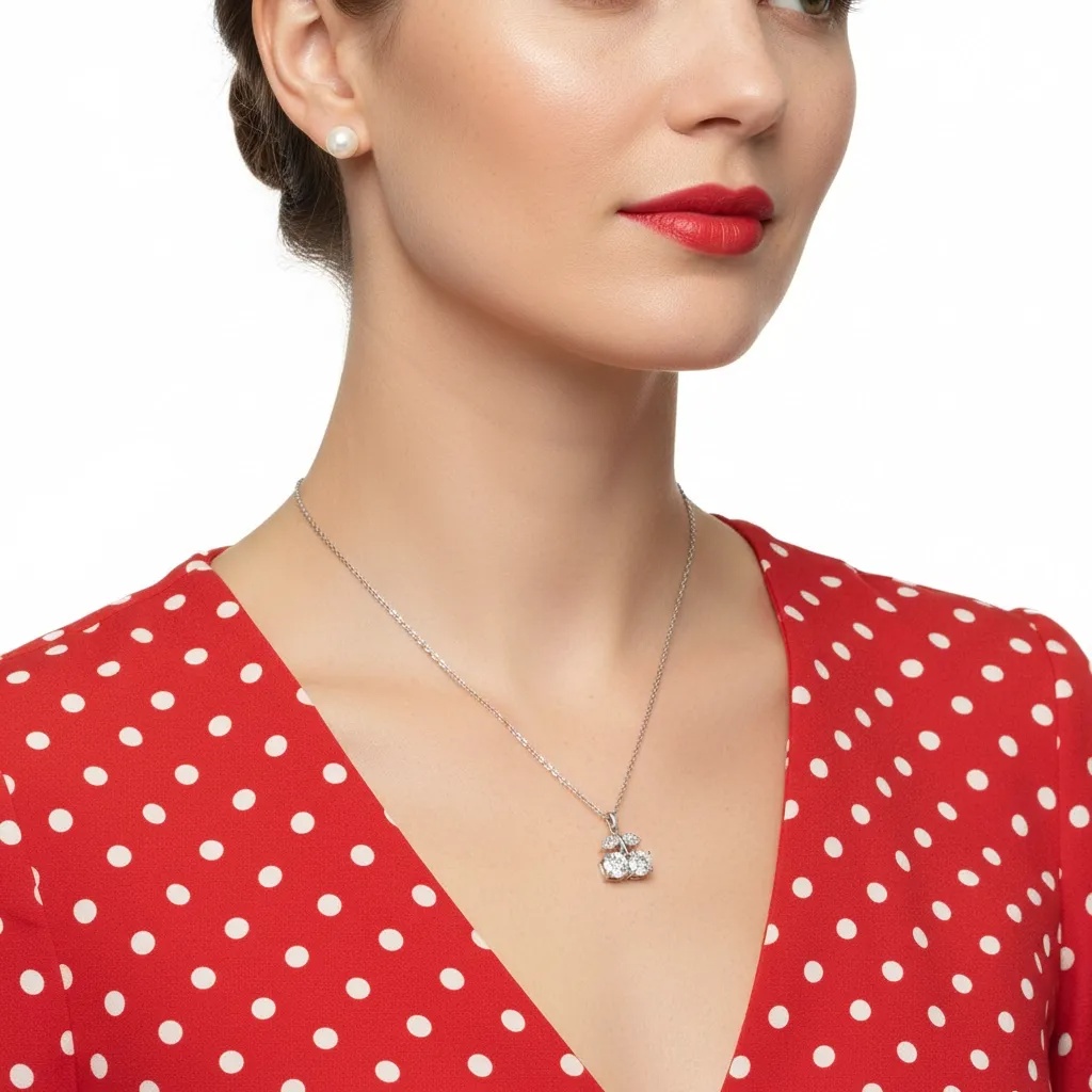 Moissanite Diamond Twin Cherry Necklace - Gallery 8