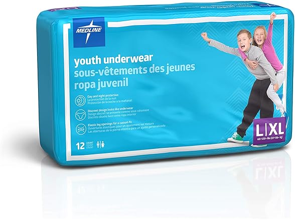 Medline Drytime Disposable Protective Youth Underwear, Large/XL, 12 Count (Pack of 4) (Open Box)