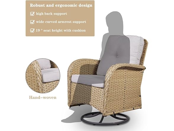 3PC Patio Swivel Rocker Bistro Set