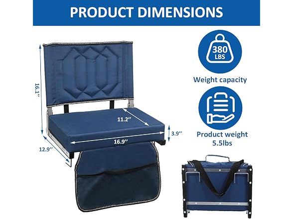 SAILARY Folding Stadium Chair, 2-Pack, Navy