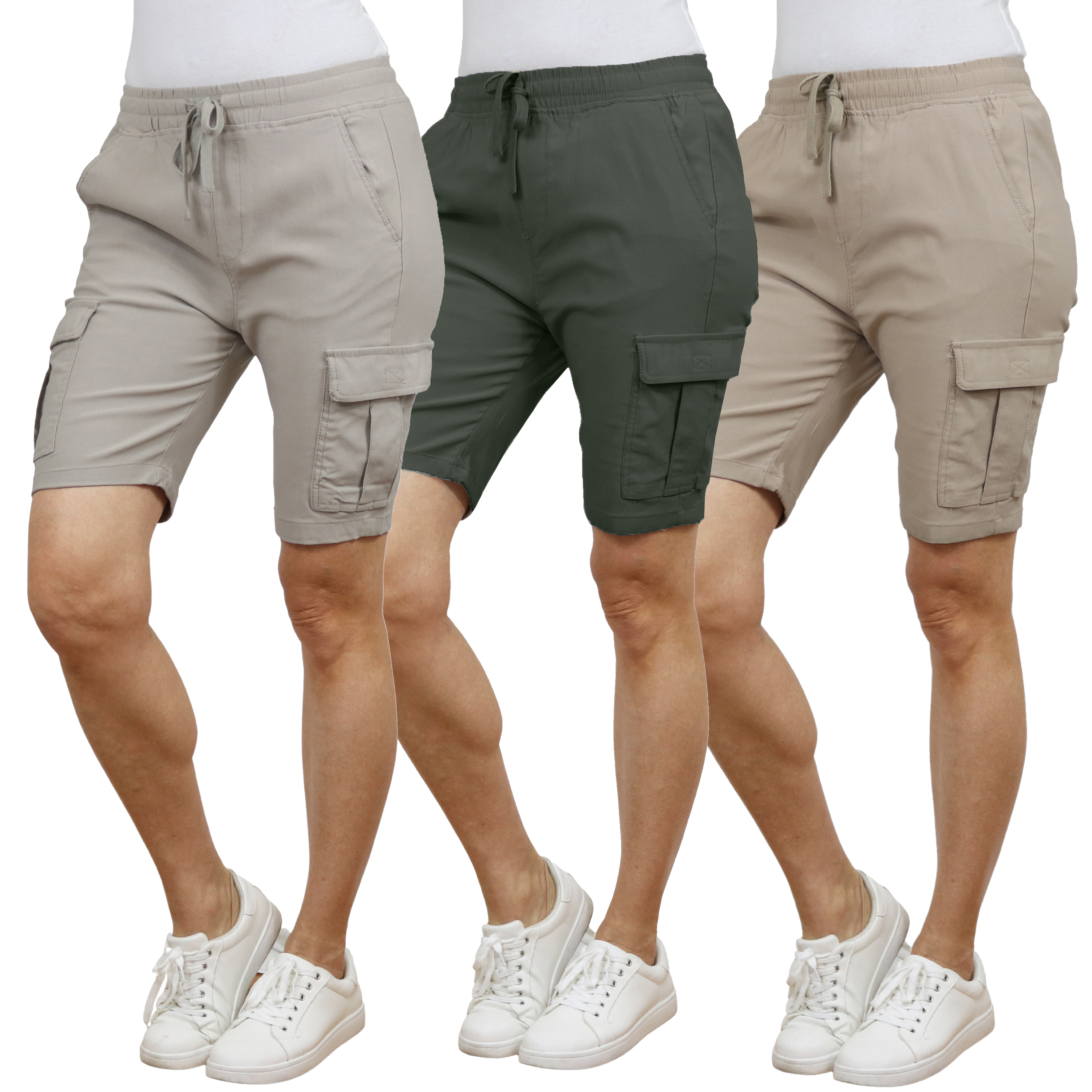 3Pk Womens Super Stretch Cargo Shorts - Gallery 16