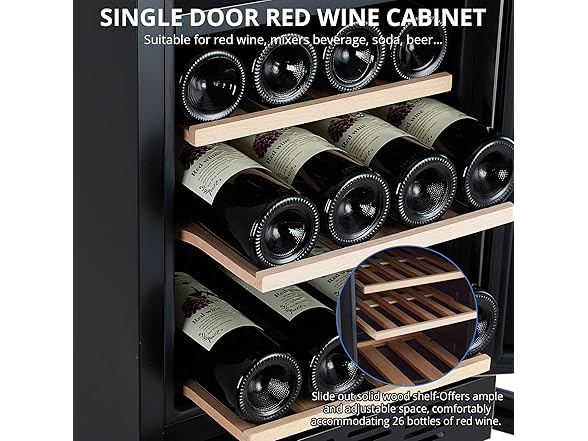 Metal Built-in Single Door Wine Cooler 26 Bottles 