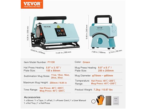 VEVOR 2 in 1 Tumbler and Hat Heat Press Machine