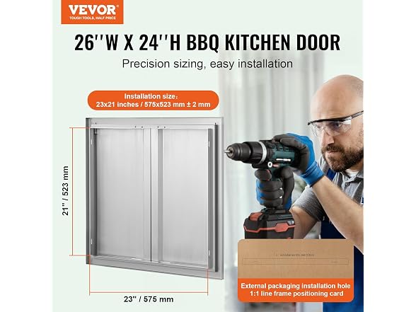 Double Stainless Outdoor Kitchen Door, 26W x 24H Inch