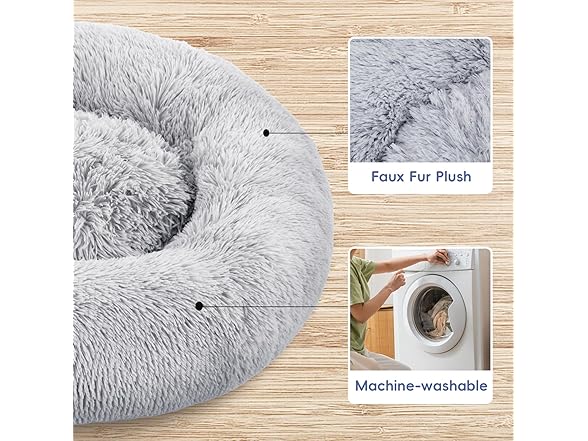 FluffyDream 24" Donut Dog Bed, Grey
