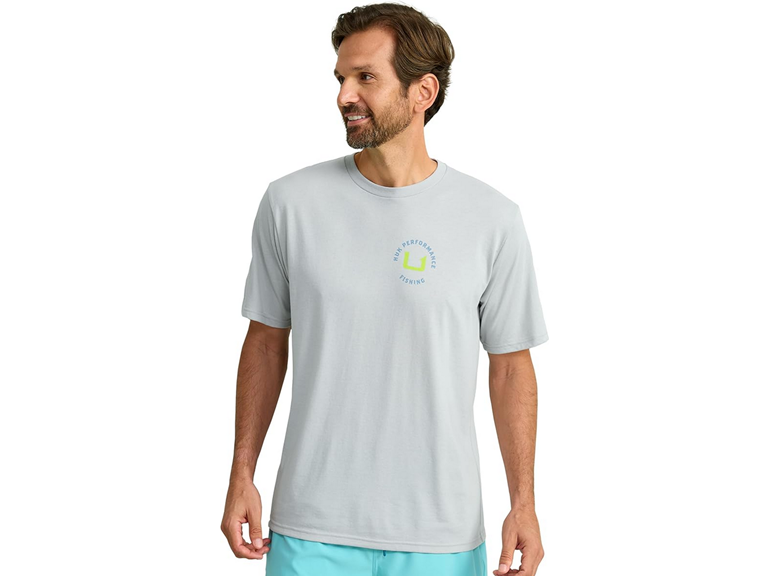 HUK Men's Short Sleeve Performance Tee, Fishing T-Shirt for Men, Sunset Chop - Harbor Mist, Medium