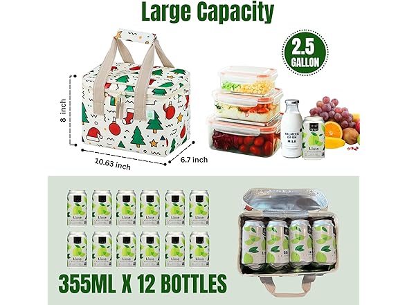 Veno ILB-0004 2 Pack Christmas Insulated Lunch Bag