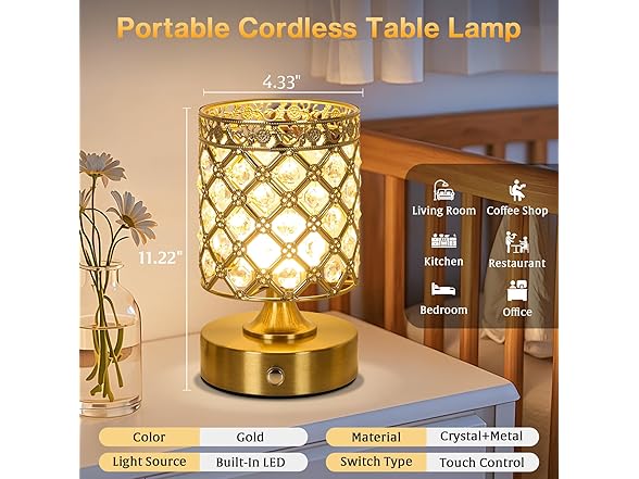 TOBUSA Gold Rechargeable Table Lamp