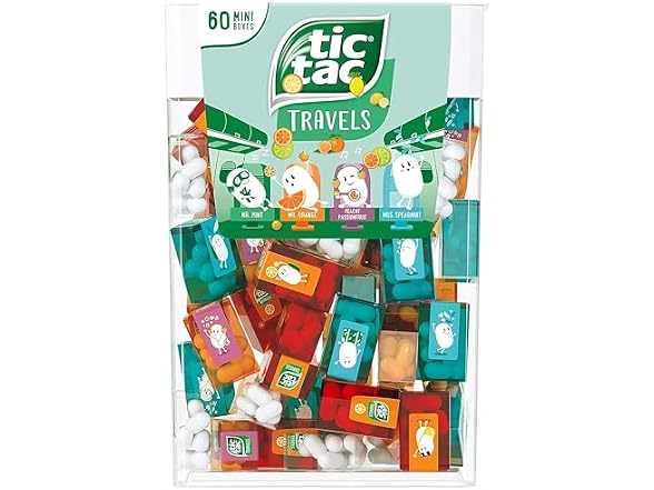 Tic Tac Assorted Mini Packs 60 Ct Mint Peach