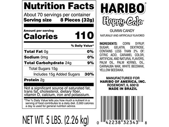 Haribo Gummi Candy Happy Cola 5 Pound Bag