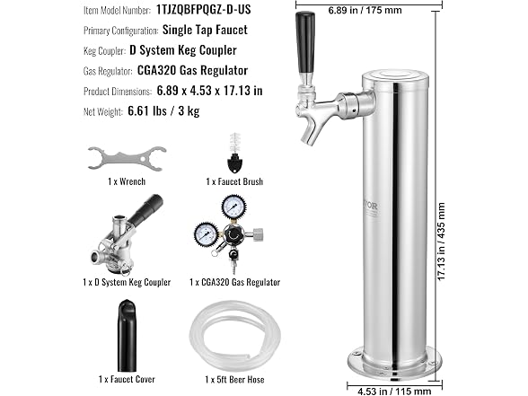 VEVOR Kegerator Tower Kit, Single Tap