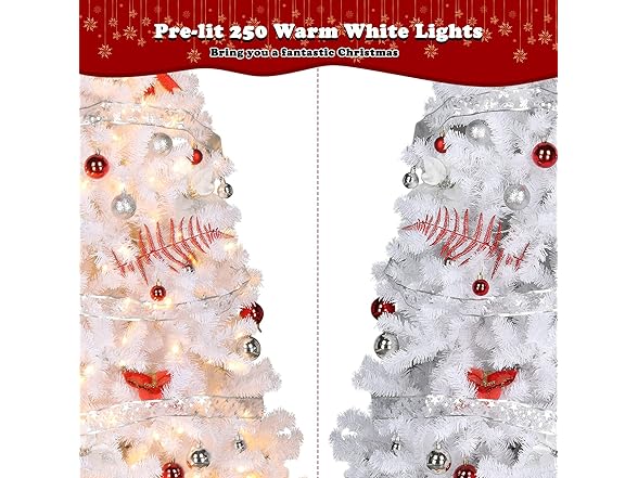 VINGLI 6ft Pre-lit Artificial Christmas Pine Tree
