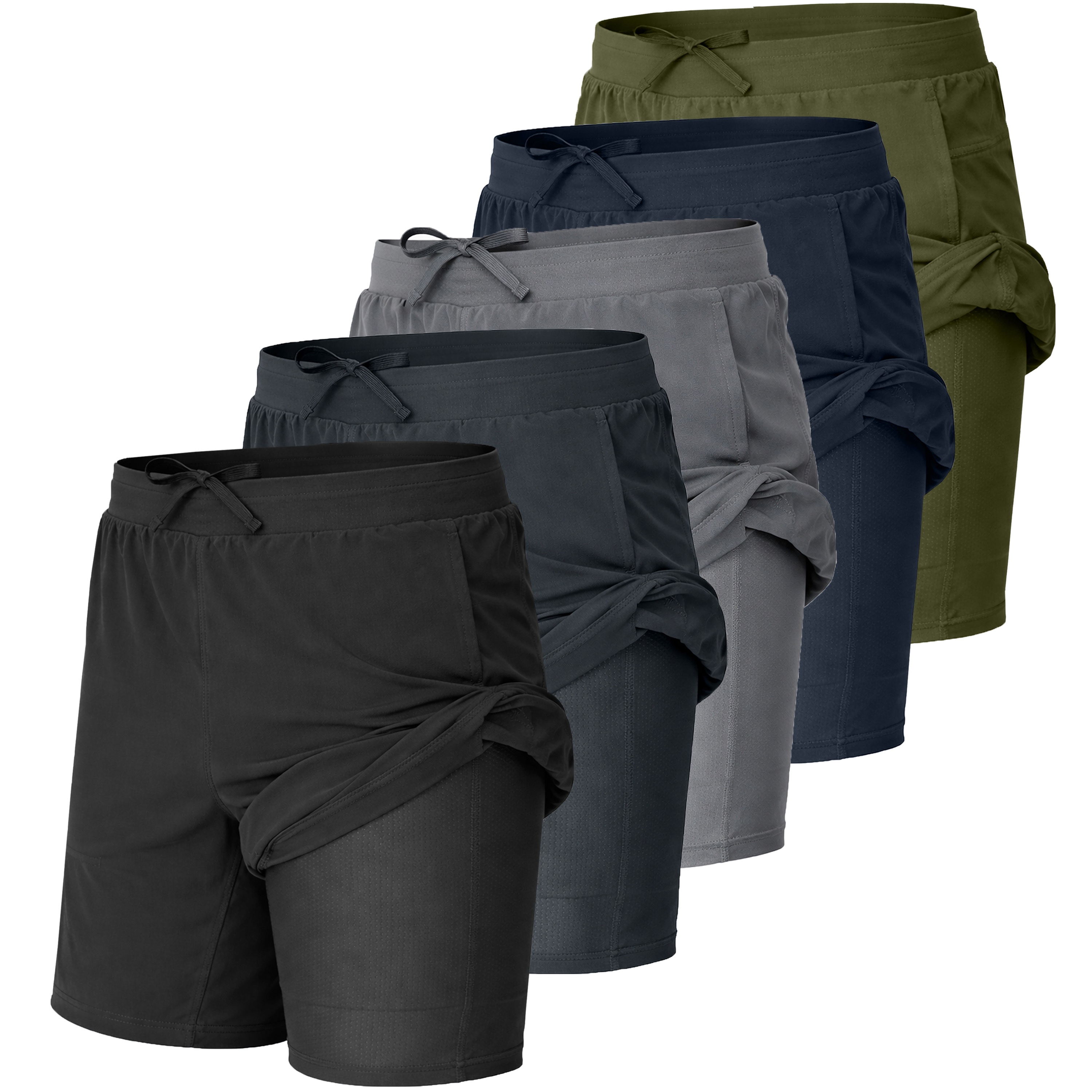 5Pk Mens 2-in-1 Quick Dry Active Shorts - Gallery 7
