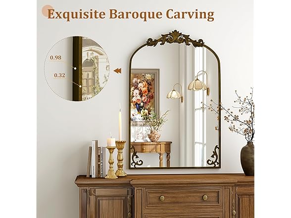 Vintage Ornate Baroque Arched Mirror