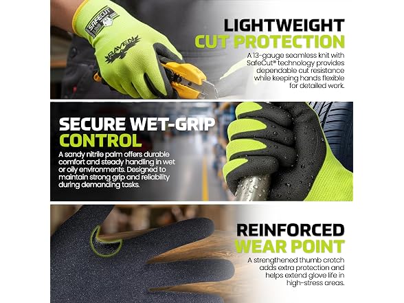 Raven® A3 Cut Resistant Gloves with SafeCut® S 12PK