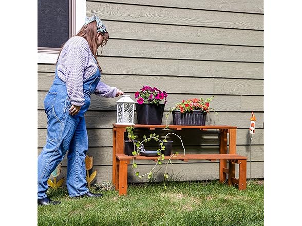 Sunnydaze 2-Tier Meranti Outdoor Wood Plant Stand, 24"