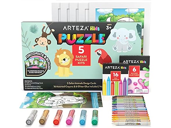 Arteza Kids Safari Puzzle Coloring Kit
