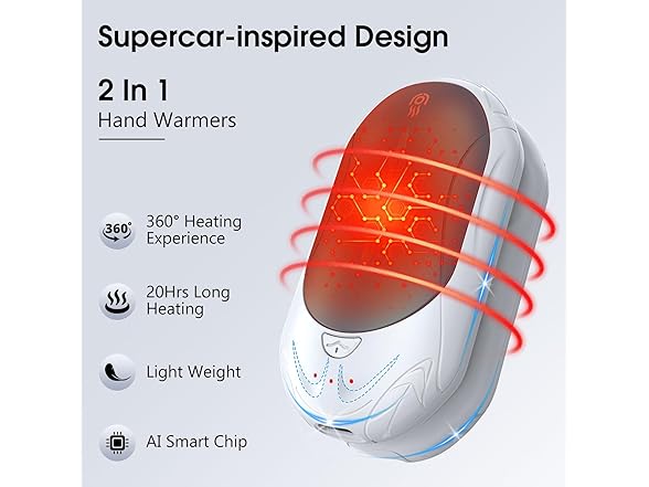 (2 Pack) AI 6000mAh Rechargeable Hand Warmer