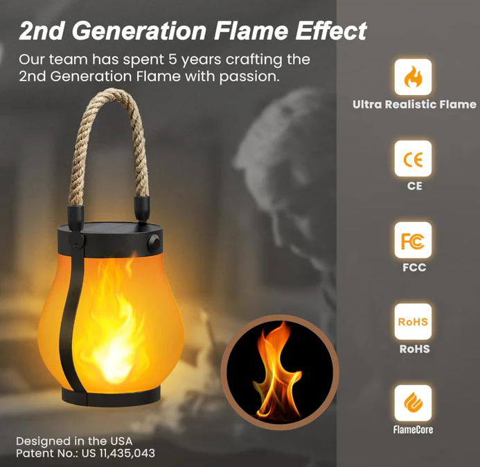 Solar Lanterns Outdoor w/ Ultra-Real Flame, 2 Pack - Gallery 10