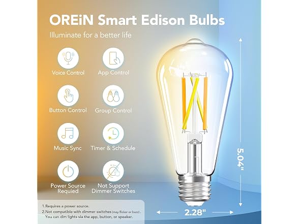 OREiN Smart Edison Light Bulbs
