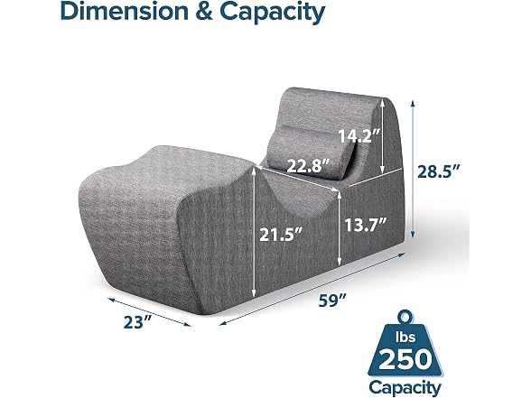 Zinus Lotus Chaise Lounger Foam Dk Grey