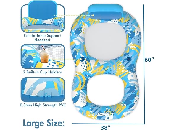 Sunikko X W0568 Inflatable Pool Floats Adult Blue - Gallery 2