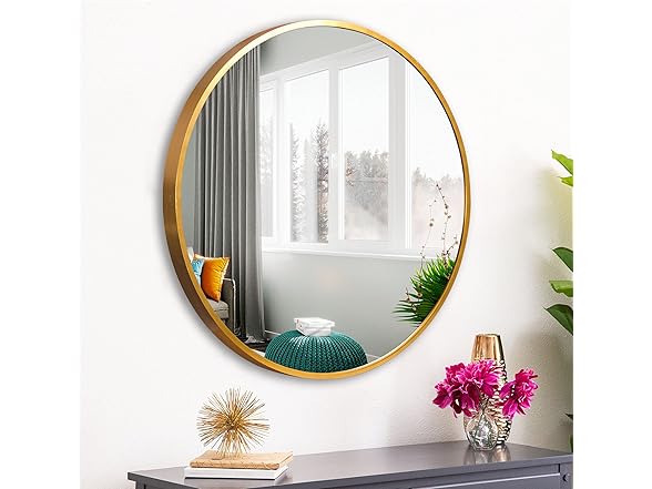 KIAYACI Round Wall Mirror Gold, 28"